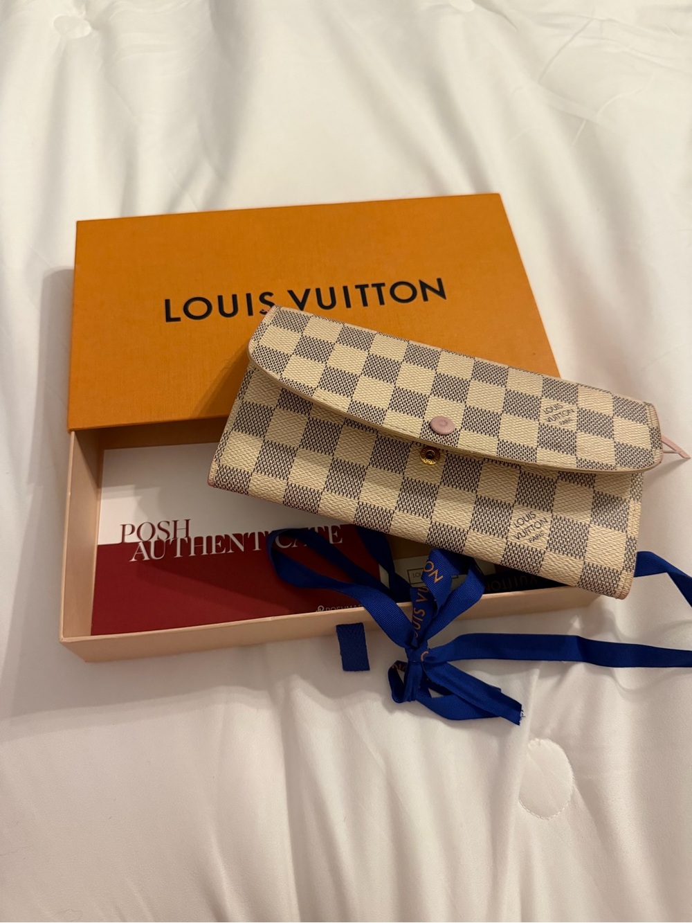 Louis Vuitton Damier Azur Canvas Long Flap Wallet in Cream and Light Brown